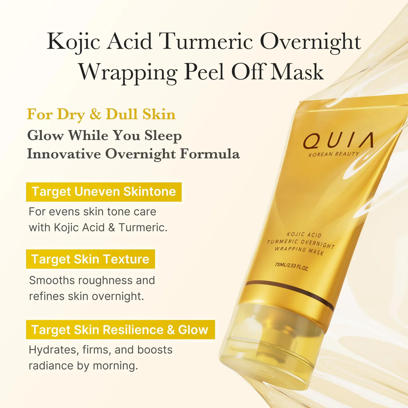 QUIA by GlowCare Korean Facial Mask with Turmeric and Collagen